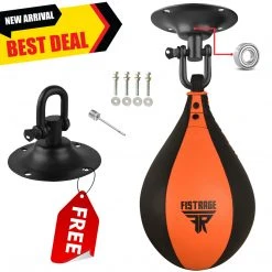 Fistrage USA FISTRAGE Speed Bag Leather Lightweight Boxing Ball MMA Muay Thai Training Punching Dodge Striking With Free Hanging Swivel Workout Speedball Kit Kicking Equipment Speed Bags
