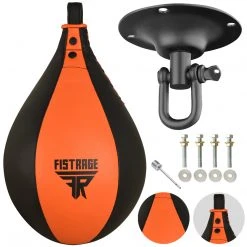 Fistrage USA FISTRAGE Speed Bag Leather Lightweight Boxing Ball MMA Muay Thai Training Punching Dodge Striking With Free Hanging Swivel Workout Speedball Kit Kicking Equipment Speed Bags