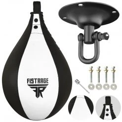 Fistrage USA FISTRAGE Speed Bag Leather Lightweight Boxing Ball MMA Muay Thai Training Punching Dodge Striking With Free Hanging Swivel Workout Speedball Kit Kicking Equipment Speed Bags